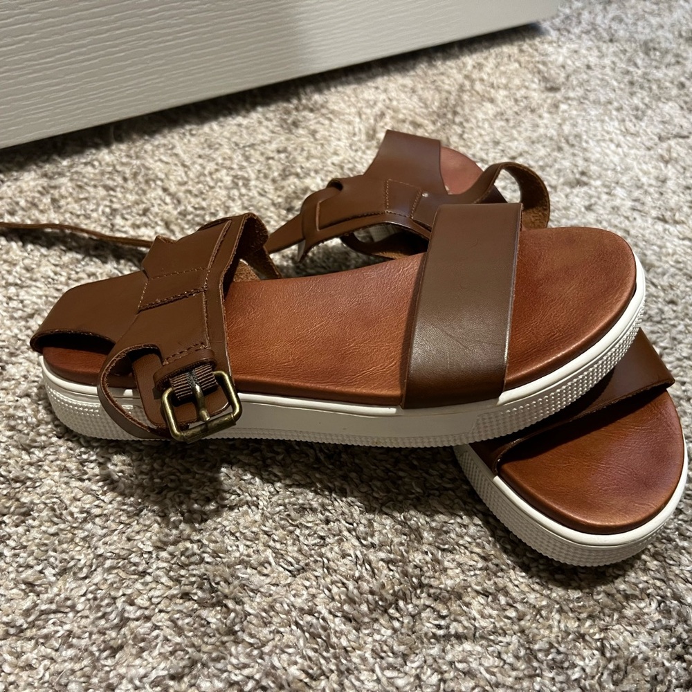MIA Brown Leather Sandals with White Soles